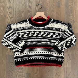 Spencer Vladimir Women's Mixed-Stitch Crop Sweater in Black, White, & Red Small
